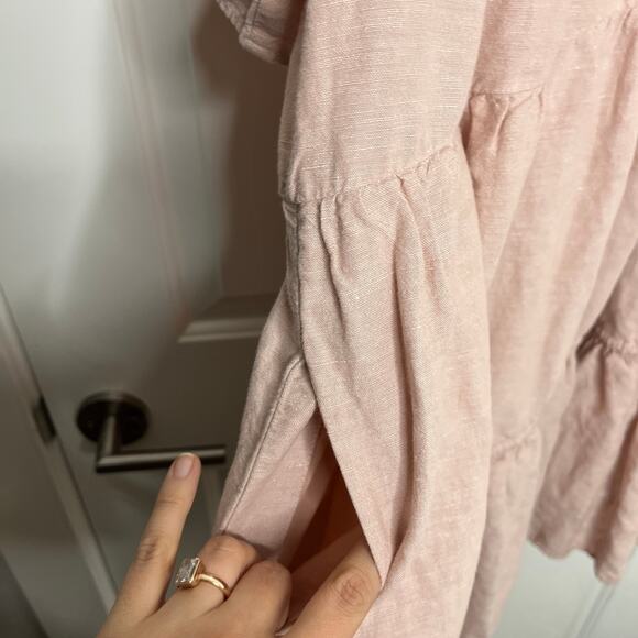 Madewell Women's Plus Lorelei Linen Blend Tiered Mini Dress Size 1X Pink - Picture 8 of 9